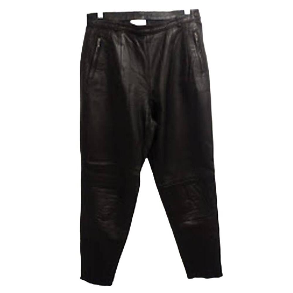Etchtes Leder Womens Black Leather‎ Pants, Size 40 (L) withZip Pockets and Cuffs